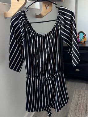 ambiance black and white striped romper